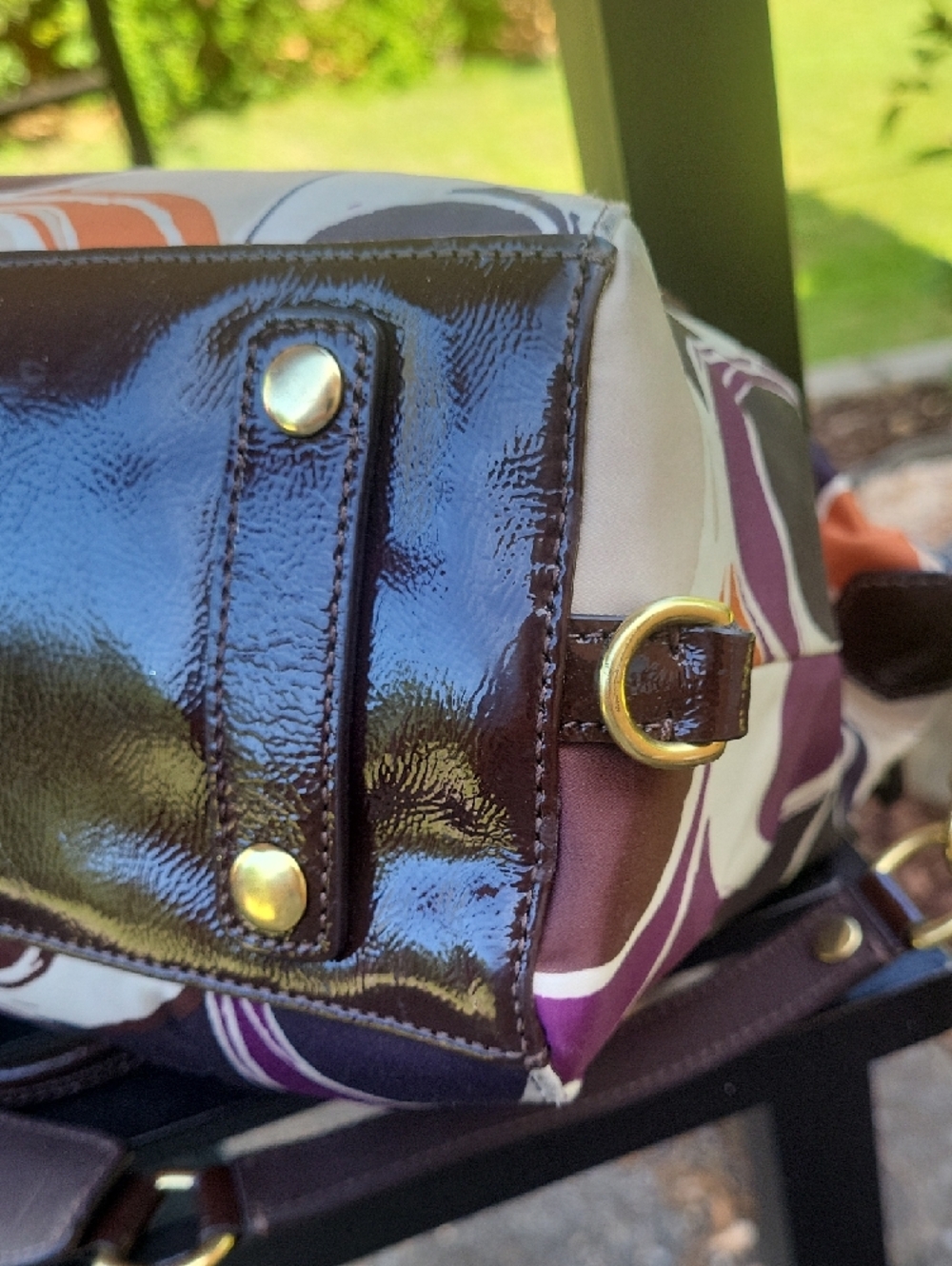 Coach Adhley Print Satchel with Brown Patent Trim - Picture 5 of 16